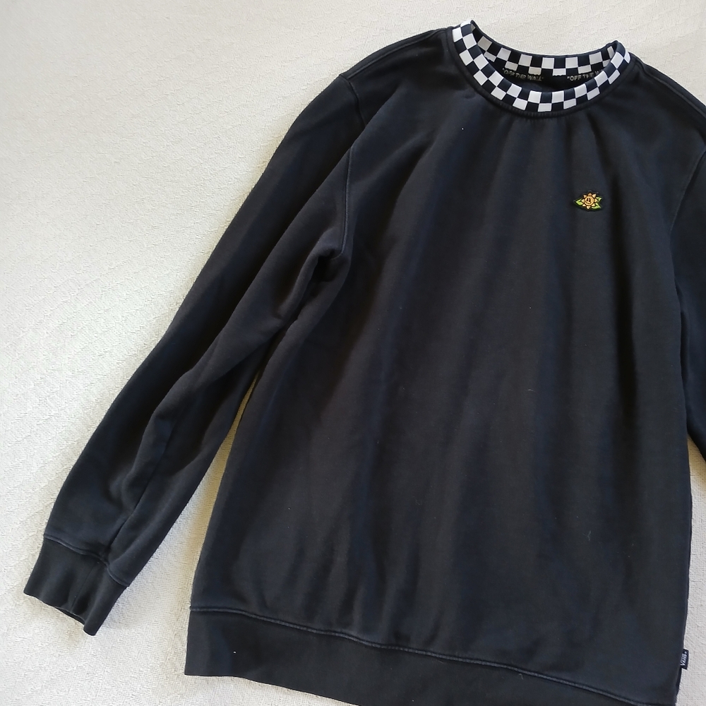 vans micro dazed checkered crewneck sweatshirt skater indie retro black large